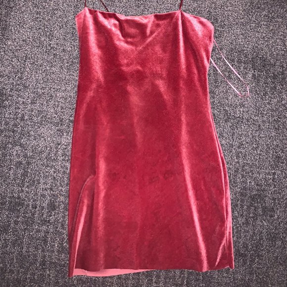 Red/pink velvet mini strappy dress medium - Picture 2 of 2